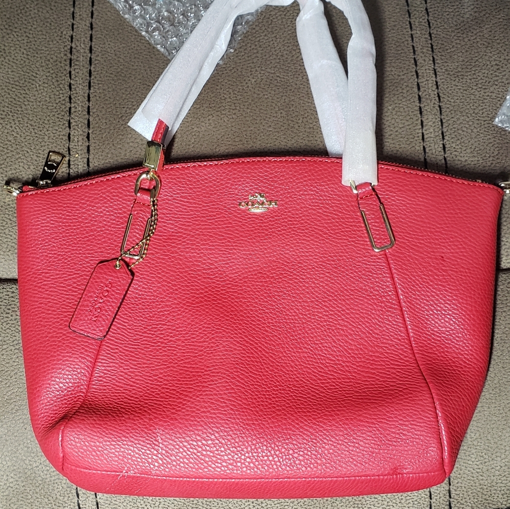 Coach Red Leather Shoulder Bag with Gold Hardware